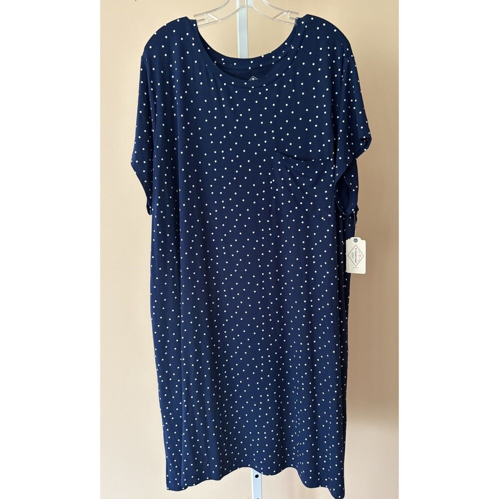 St. John’s Bay Polka Dot T Shirt Dress V Neck Navy Plus 3X - Picture 2 of 11